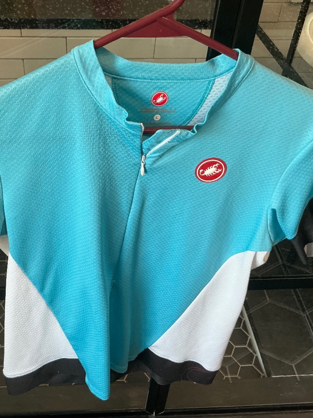 Black, White and light blue ladies ladies Large Bicycle Jersey